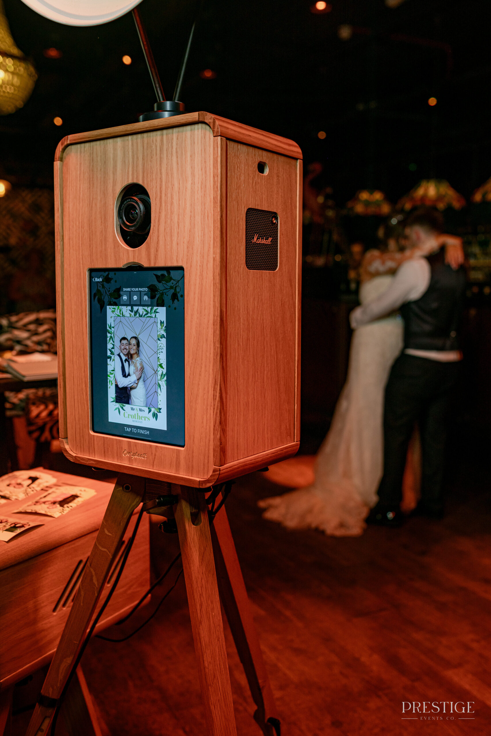 Vintage photo booth setup at an elegant wedding reception