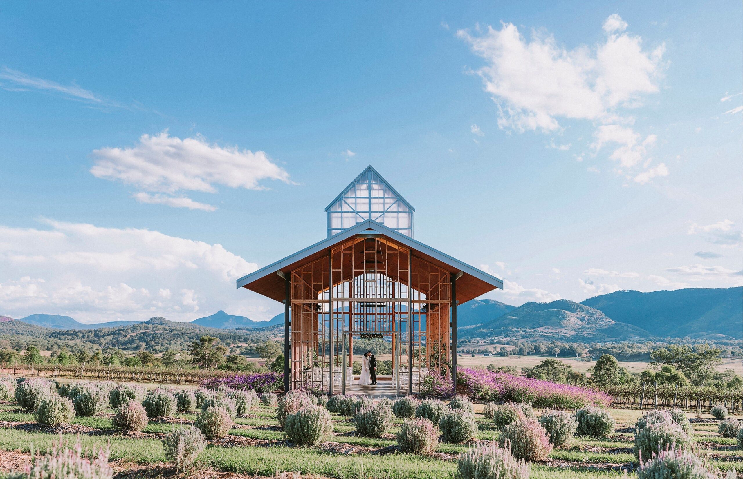 Kooroomba Vineyards outdoor wedding venue near Brisbane — lavender fields and vineyard views